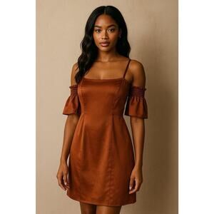 Lumier Pleated Rust Henna Midi Dress Size Small